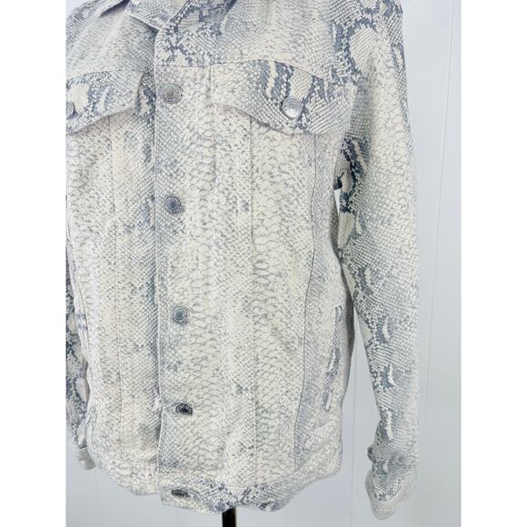 Zara Mens Snakeskin Trucker Jacket Size Medium Gray Python - Picture 4 of 11